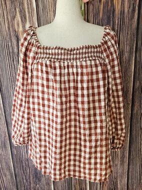 NWT St. John's Bay Gingham Smocked Front Top Plus Size 3X